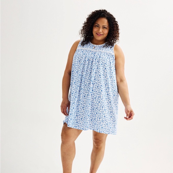 CROFT & BARROW Womens Nightgown Plus Size 3X Floral Sleeveless Pintuck Front New - Picture 1 of 10
